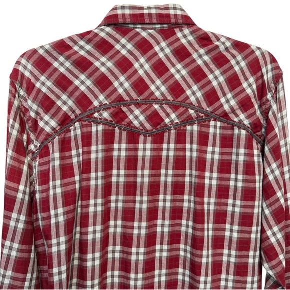 Pendleton x Ariat Plaid Pearl Snap Shirt Men’s Sz Medium Red White Western Rodeo - Picture 2 of 9